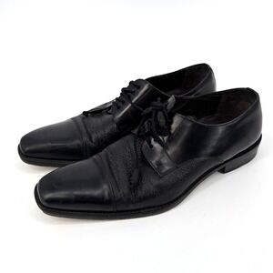 Mezlan Mens Black Leather Cap Toe Textured Oxford Dress Shoes 9.5 M Spain‎
